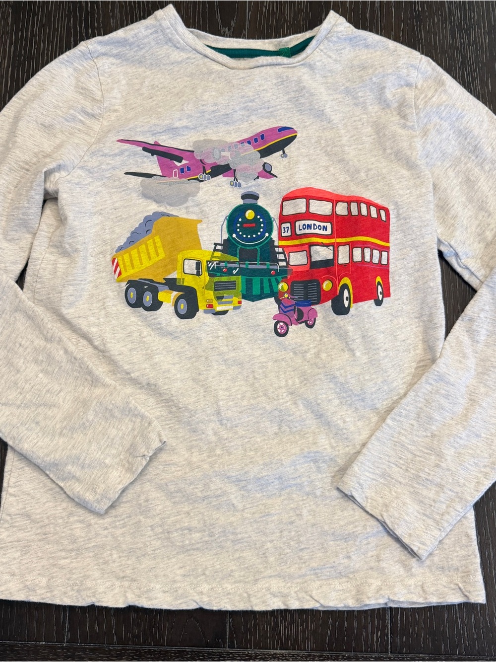 Mini Boden Boy’s Transportation Long Sleeve Shirt Grey 11-12 Years EUC Cotton